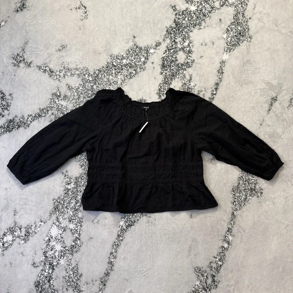 Madewell Blouse Womens Size 2X Black‎ Sophia Textured Plaid 100% Cotton Top